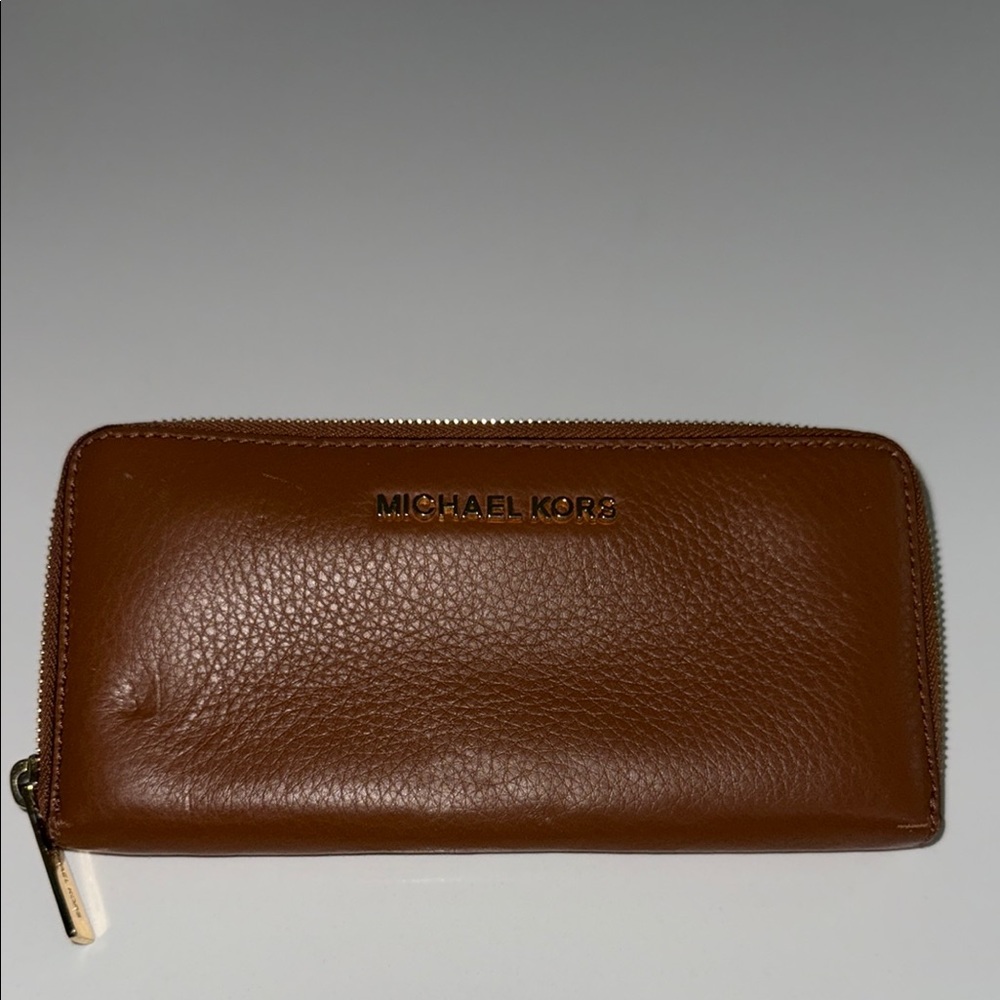 Michael Kors Tan Leather Zip Wallet